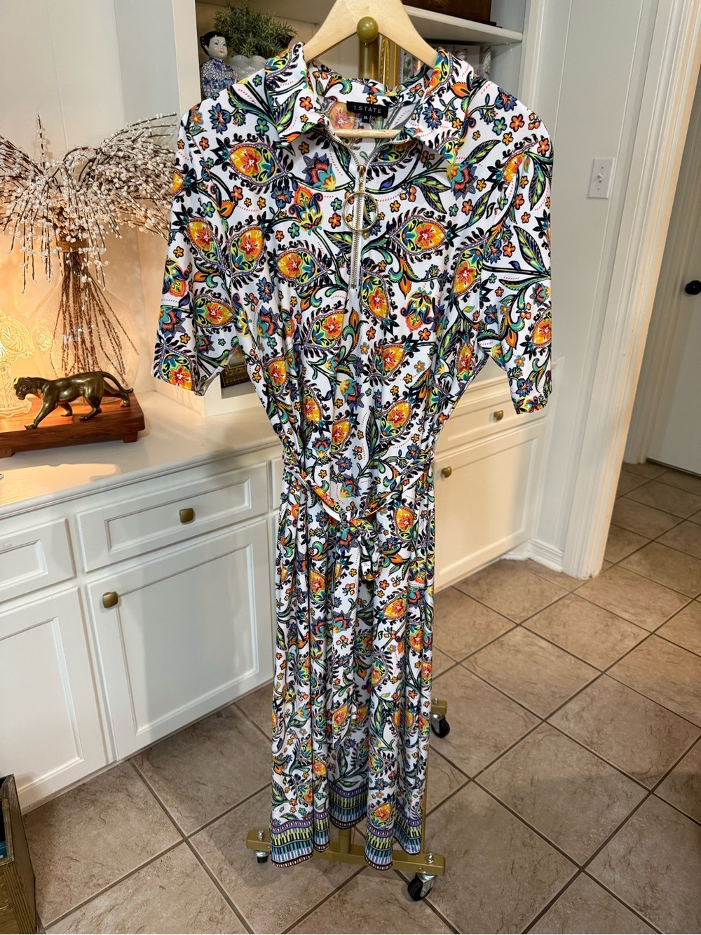 1.STATE XL Colorful Paisley Floral Belted Maxi Dress